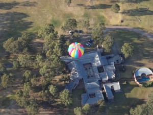 Looking down on the sky hopper balloon as it flew over a rather interesting looking house